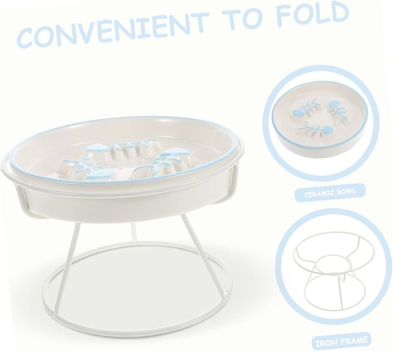 وعاء قطط خزفي متعدد الألوان مرفوع، وحوض مرتفع مريح ومغذي بطيء للقطط والكلاب الصغيرة - Image 3